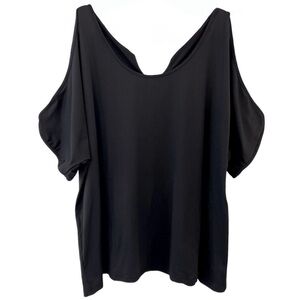 Women’s Plus Size Black Round Neck Cold Open Shoulder Short Sleeve T-Shirt Top